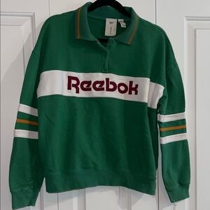 Vintage-Style Reebok Striped Crewneck Sweater in Forest Green